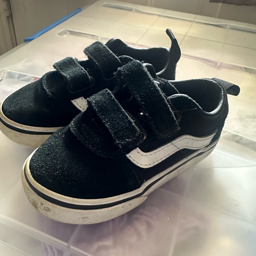 Vans Kids Black and White Velcro Sneakers